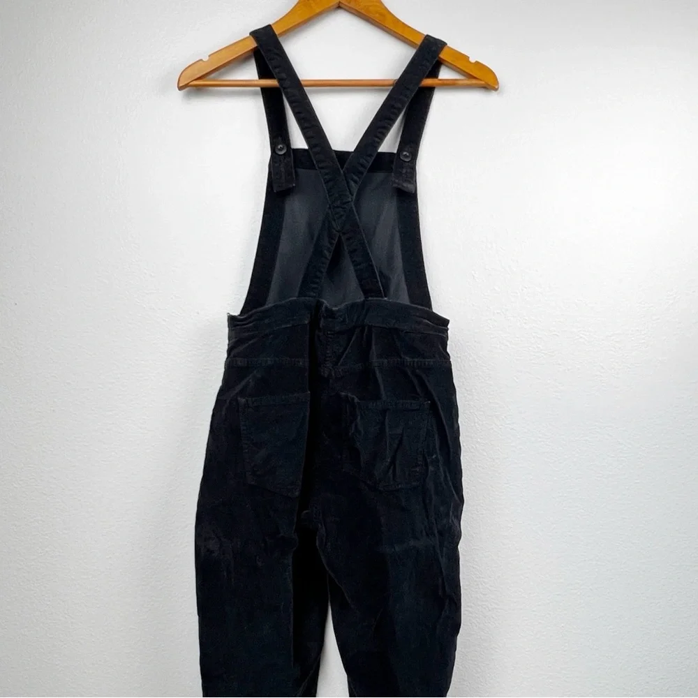 Madewell Black Velvet Skinny Stretchy Overalls w/ Side Zipper and Pockets